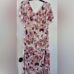 Connected Apparel Purple Pink Flutter Sleeve Maxi Dress